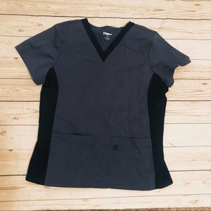 Black and grey flattering scrub top